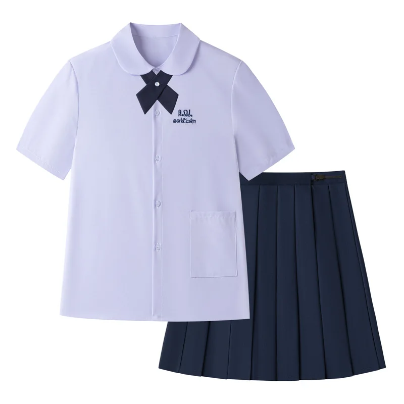 Uniforme da uomo/donna JK Uniformi scolastiche in stile tailandese Camicia bianca a maniche corte/Camicia viola chiaro Gonna a pieghe stile preppy con papillon