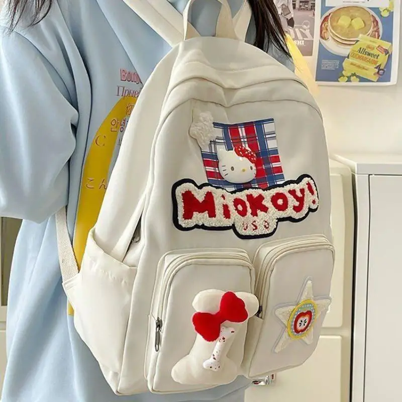 

Sanrio Retro Student Schoolbag Hello Kitty Girl Shoulder Bag College Style New Style Fashion Hot Travel Large Capacity Backpack