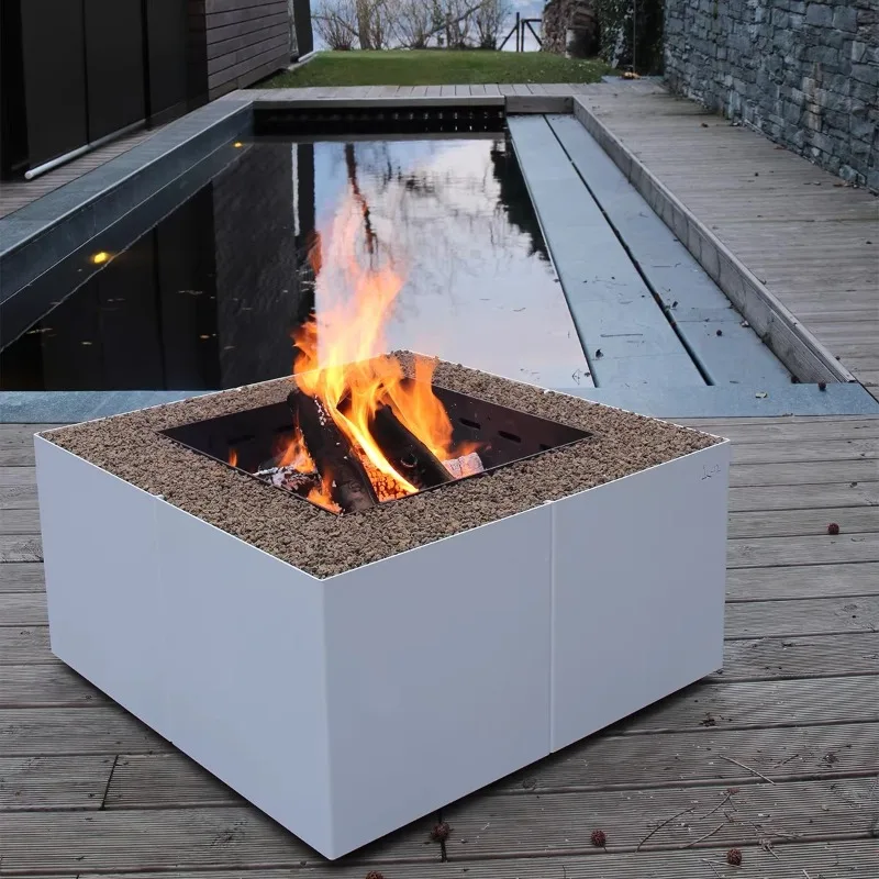 Outdoor hotel mansion courtyard designer heating ornamental wood burning fireplace