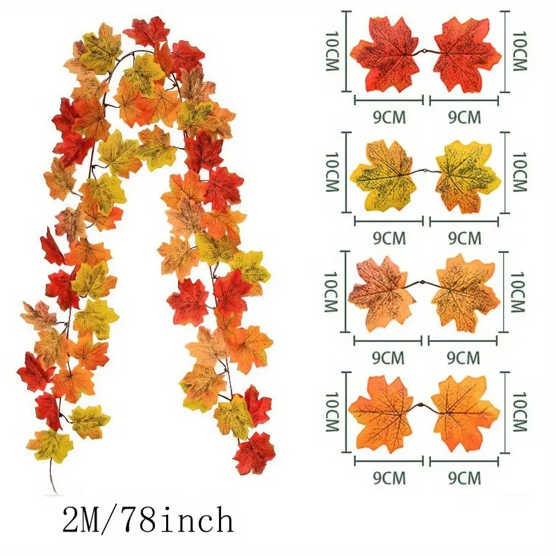 1/2 قطعة أوراق القيقب الاصطناعية سقوط مابل جارلاند الخريف ترك الكرمة للمنزل غرفة حديقة حفل زفاف هالوين زينة عيد الميلاد #6