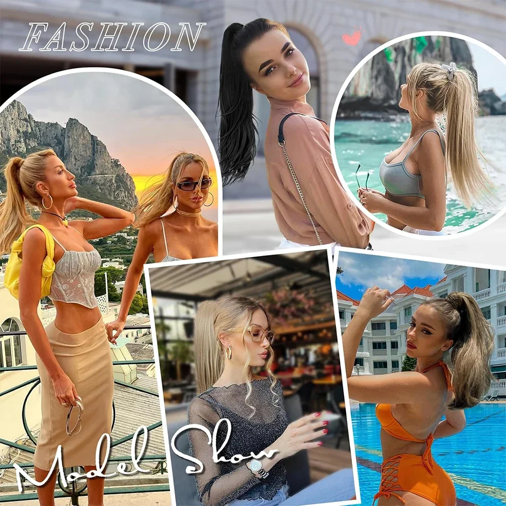 合成ロングウェーブポニーテールヘアエクステンションブラウンブラック18インチ爪クリップポニーヘアピース日常使用用ヘアアクセサリー