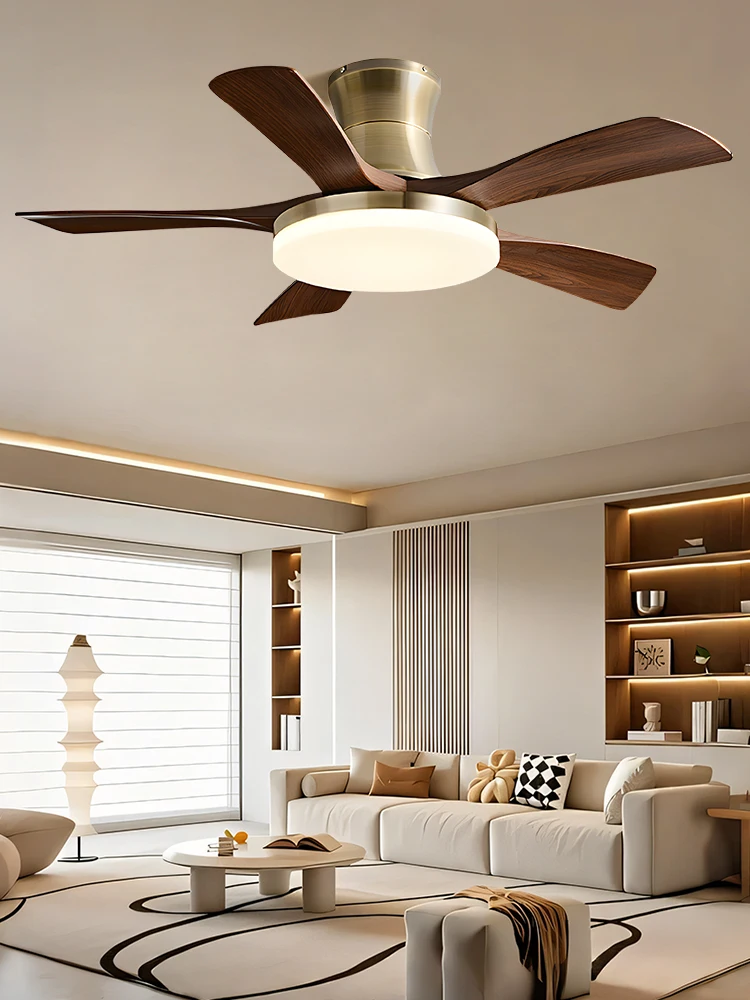 Mid-Century Style Ceiling Fan Lamp, Living Room and Dining Room Integrated Ceiling Fan Light, Retro Quiet Bedroom Electric Fan
