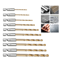 10pcs  Drill Bit Set Titanium Coated Hex Shank Drill Bit 135 Degree Tip Drill Bit Set High-speed Steel Hole Opener Power Tools