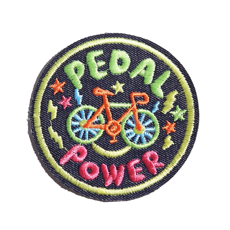 Pedale verde dimensioni della bicicletta: 8.4*8.4cm patch ricamo a righe sui vestiti per ferro su abbigliamento Applique fai da te cappotto per