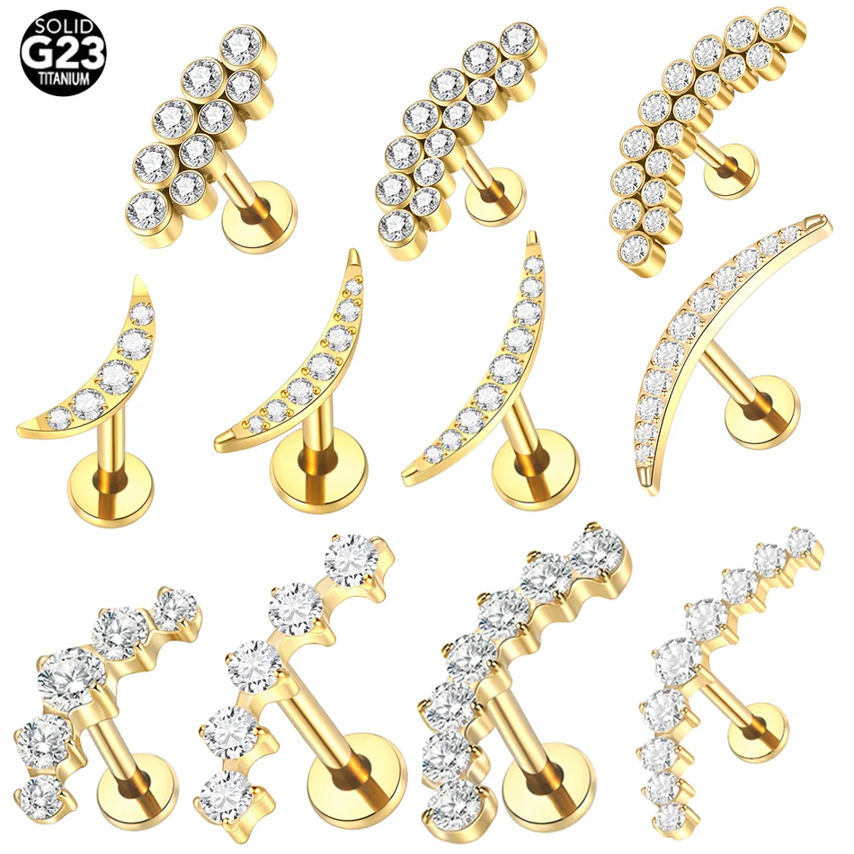 1pc titânio zircão curvo labret helix piercings internamente rosqueado orelha brincos tragus piercing corpo jóias
