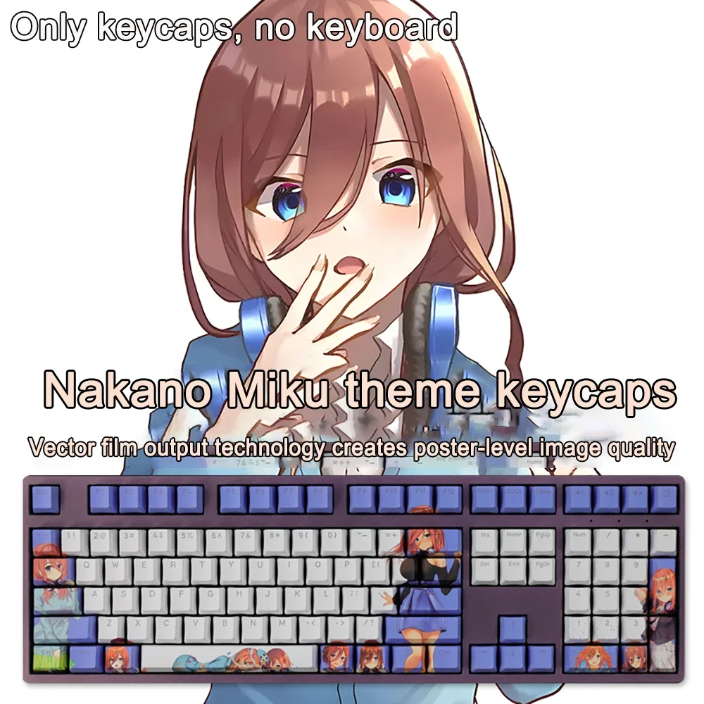 Neue The Quintessential Quintuplets DIY-Tastenkappen, PBT, mit Farbstoffsublimation, Cherry-Design, beleuchtete Tastenkappen, Anime-Tastenkappen für ANSI-Layouts mit 61, 87, 104 und 108 Tasten. – Detail 12