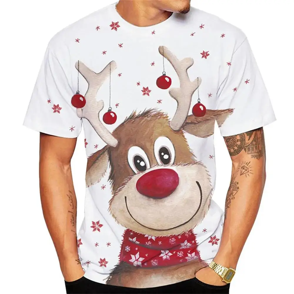 

Christmas Elk pattern 3D printed men's T-shirt fashion festival party gift clothing casual round neck unisex short sleeved tops