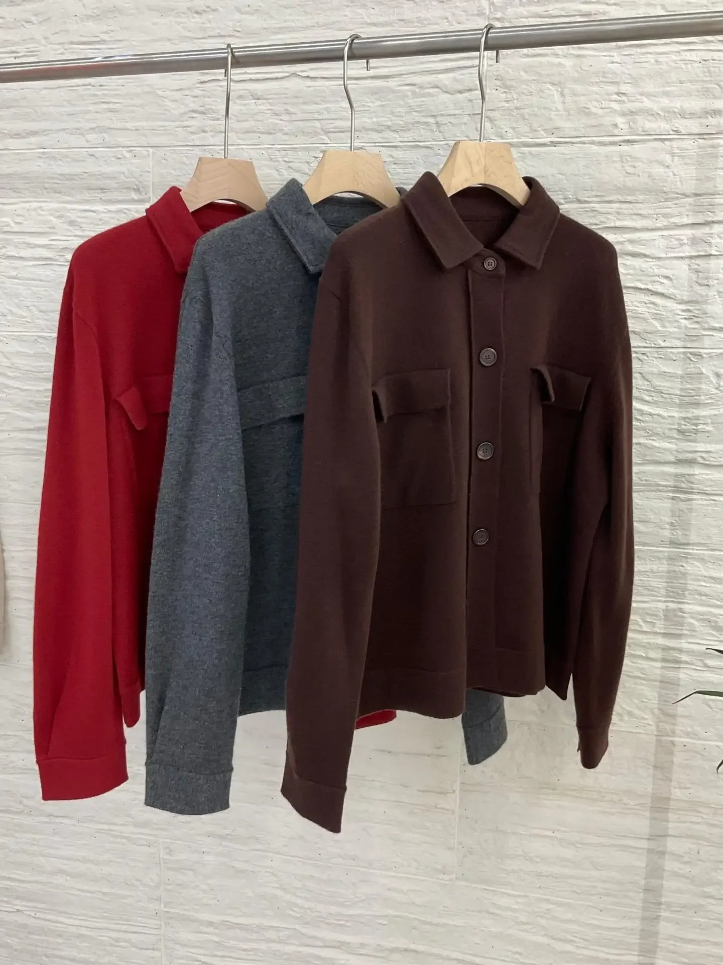 

4 Colors Women Knitted Cardigan Autumn Winter Turn-down Collar Long Sleeve Single Breasted Retro 100% Cashmere Sweater