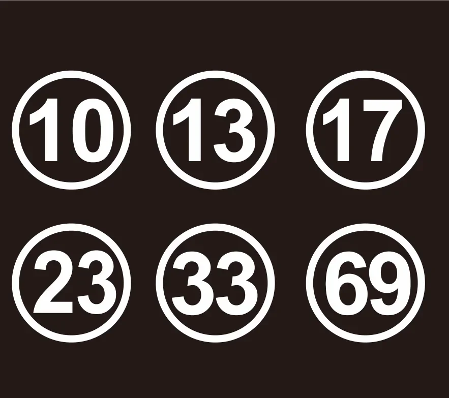 Car Sticker Custom Made Racing Number 10 11 13 17 23 69 77 in Circle Waterproof Stickers for Motorcycle Helmet