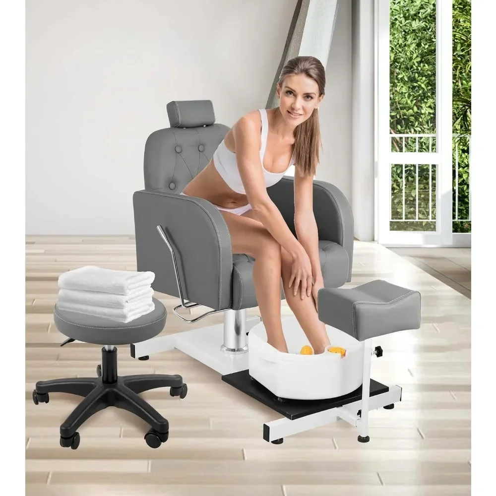 Reclining Pedicure Chair with Foot Massage Basin Hydraulic Adjustable Pedicure Chair Station, 360° Rotation Beauty Spa Chair