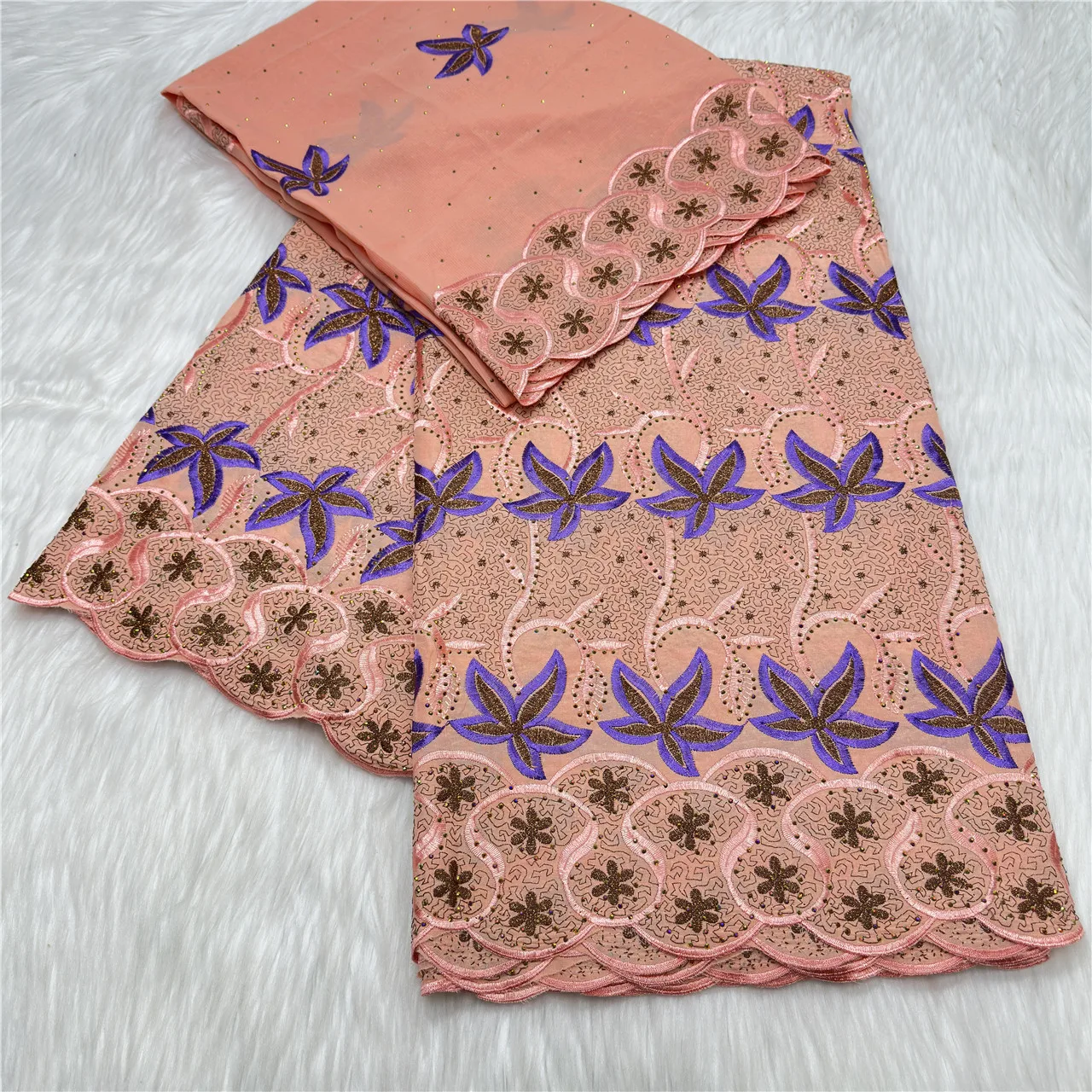 

New Arrival Swiss Voile Lace With Scarf African Embroidery 100% Cotton Lace Fabric For Clothing Materials 5+2 Yards 23A177