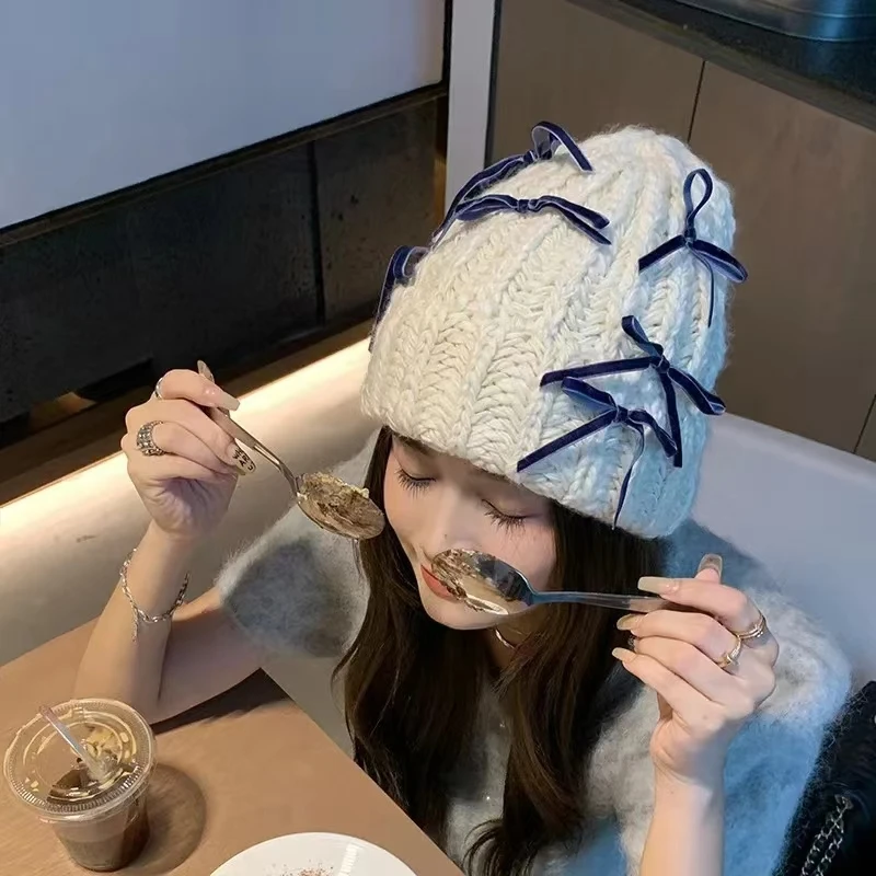 

Knitted Beanies Hats For Women Ear Protection Cap Lady Winter Warm Skullies Caps Windproof Famela Cover Head Cold Cap Bonnet