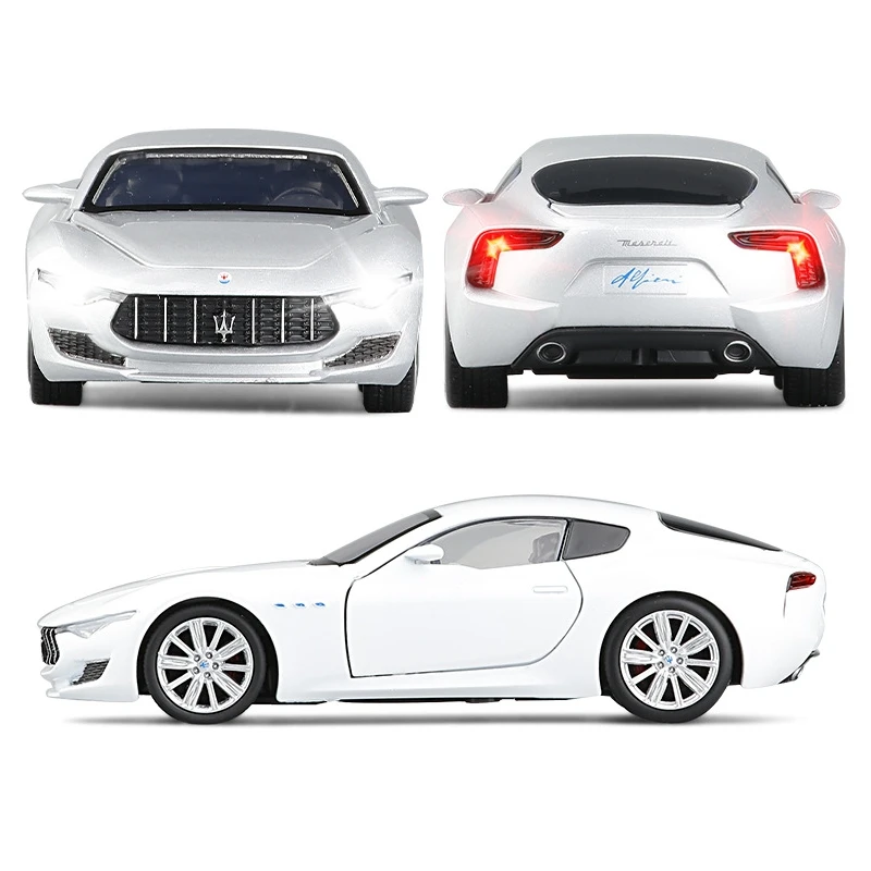 1/32 Maserati Alfieri Toy Car Model JKM Diecast Vehicle Miniature Sound & Light Pull Back Collection Gift For Children Boys Kid