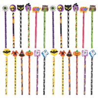 24 Pcs Crayon Pencils Halloween Kids Stationery 195X35X15CM with Erasers School Party Gifts Practical Travel