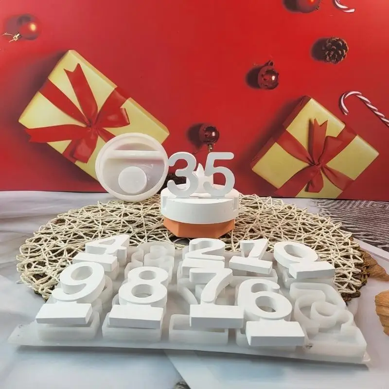 

97BA Birthday Cake Silicones Molds with Sqaure Base Molds, Number Holder Molds