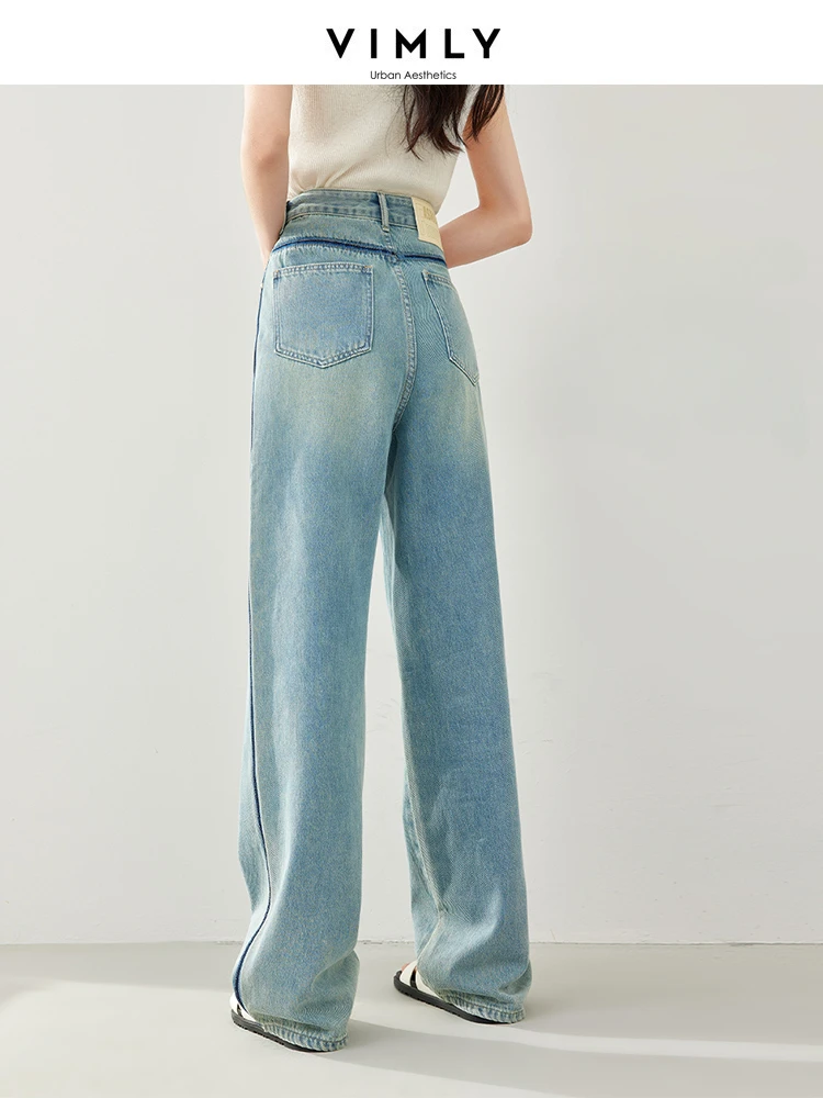 Vimly High Waist Baggy Jeans Women 2024 Spring Summer Straight Wide Leg Contrast Full Length Denim Pant Woman Clothing 16597