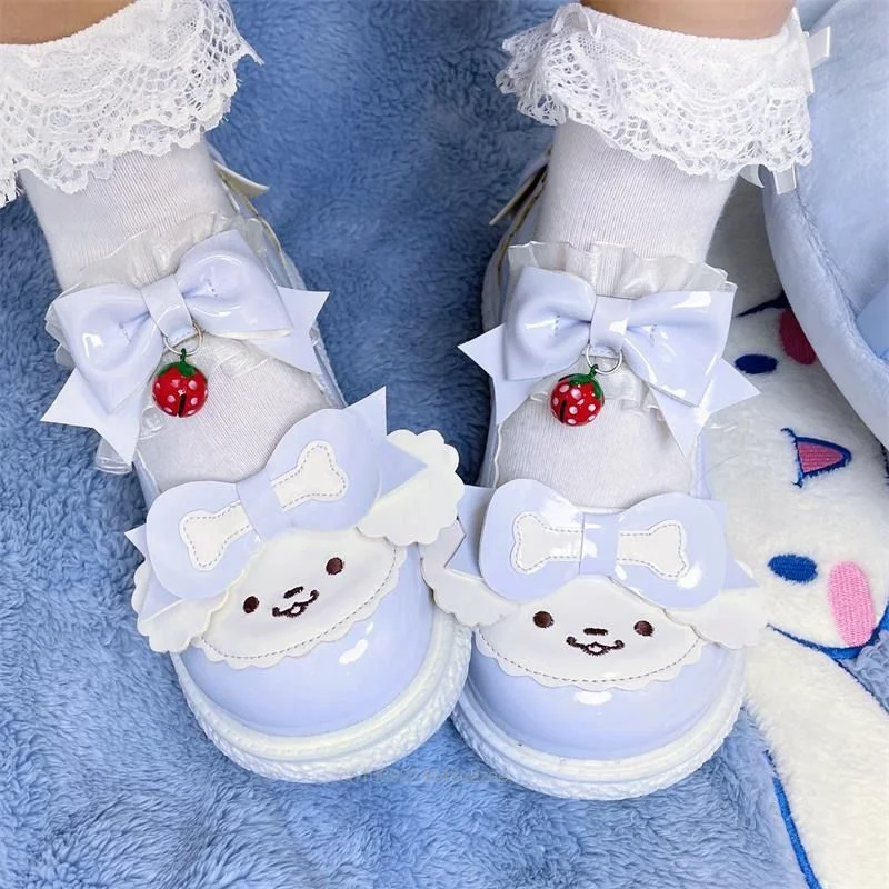 Nowa Sanrio Cinnamoroll buty Mary jane kobiet Y2k Preppy słodka Lolita buty z pętelkami moda Cosplay wszechstronny małe skórzane buty