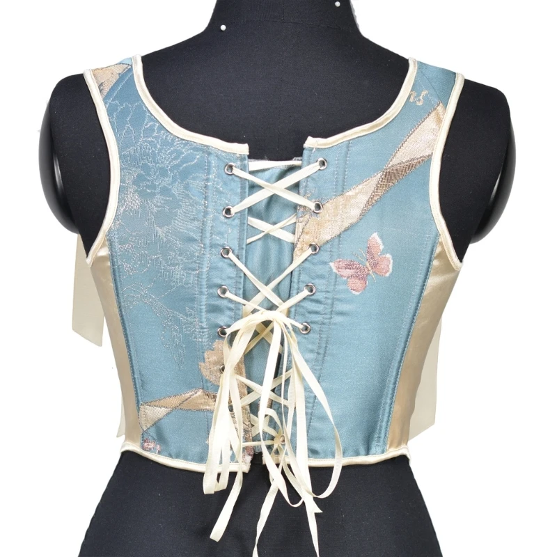 Women Fishbone Corset French Waist Shape Crop Top Vintage Bustier Slimming Shaping Girdle Adjustable Lace-Up Tied Corset Vest