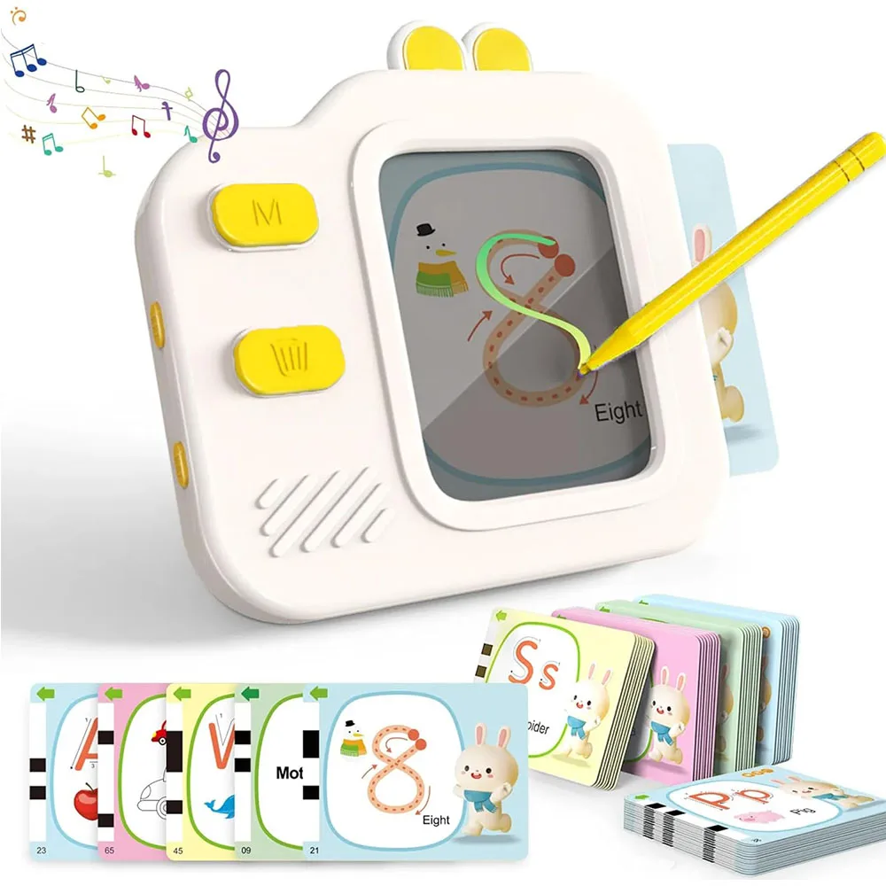 NEUER Flash-Kartenleser mit löschbarem Zeichnungs-LCD und Sound, 120 doppelseitige Karten, frühes Lernspielzeug für Kleinkinder, Geburtstagsgeschenk