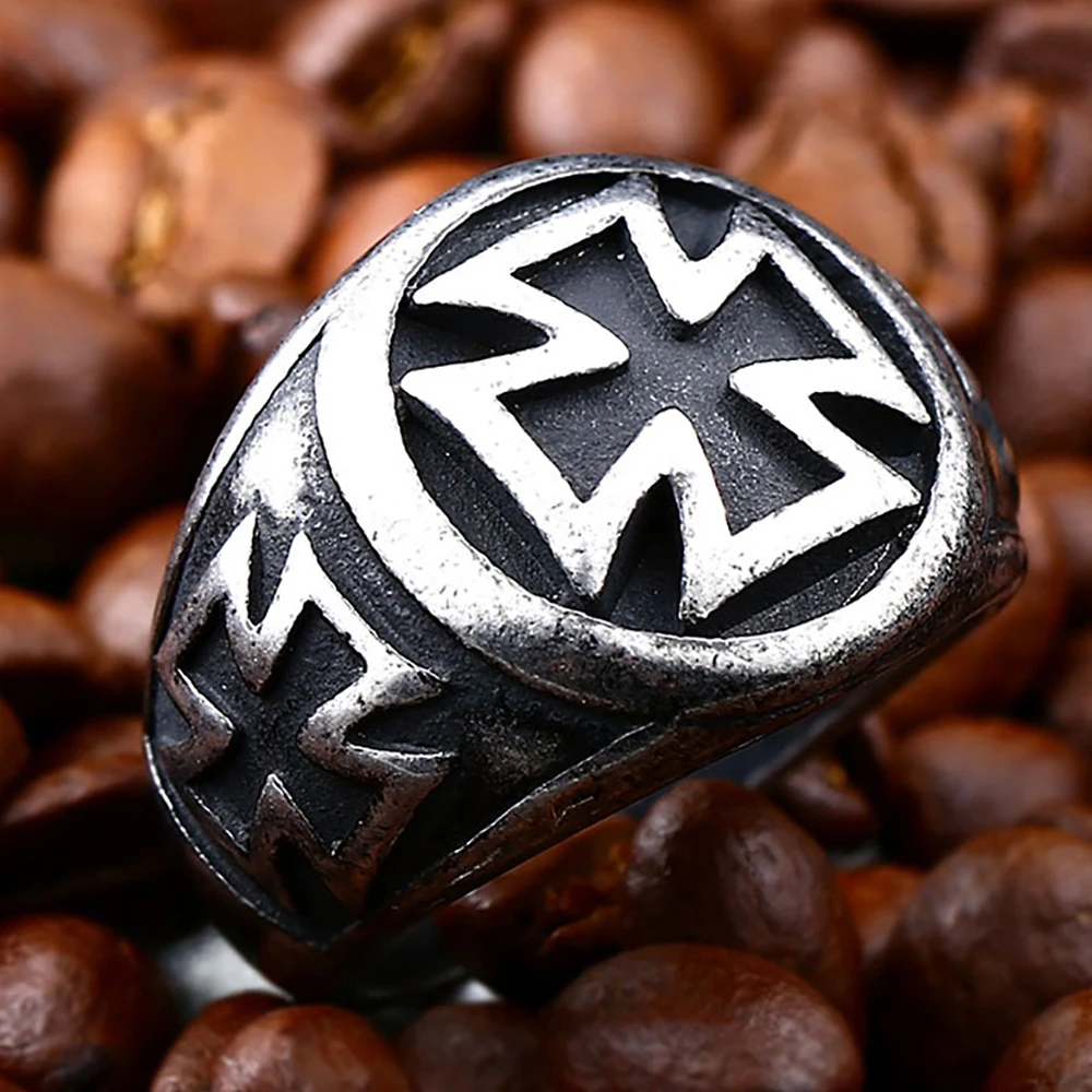 High Quality Cool Black Cross Pattern Ring for Men Boys 316L Stainless Steel Fashion Iron Cross Ring Biker Vintage Party Jewelry