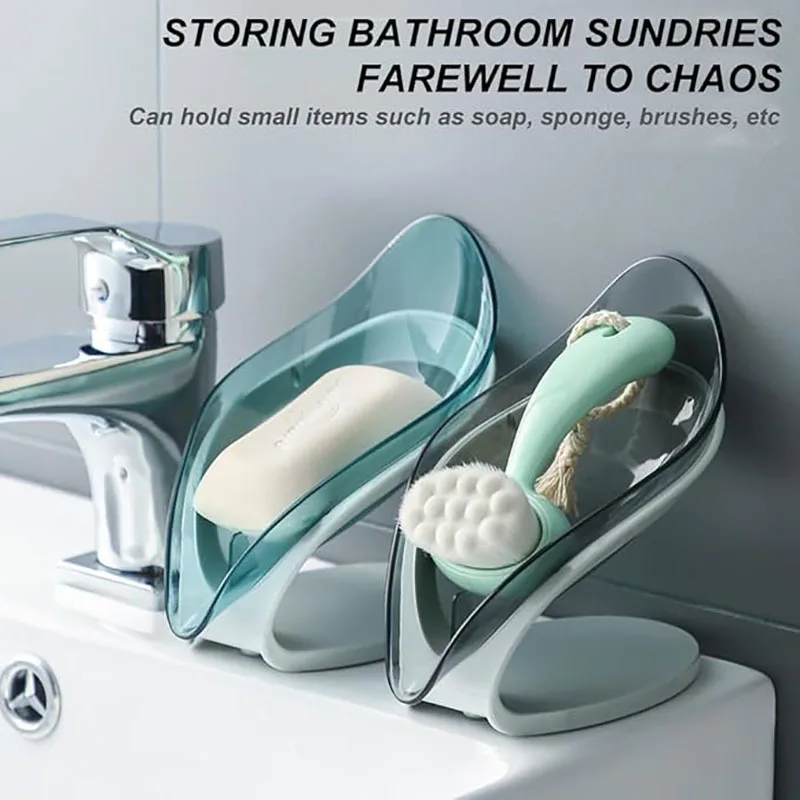 Bathroom Soap Holder Leaf Shape Soap Kitchen Sponge Holder with Drain Portable Leaf Shape Toilet Laundry Soap Case Accessorie