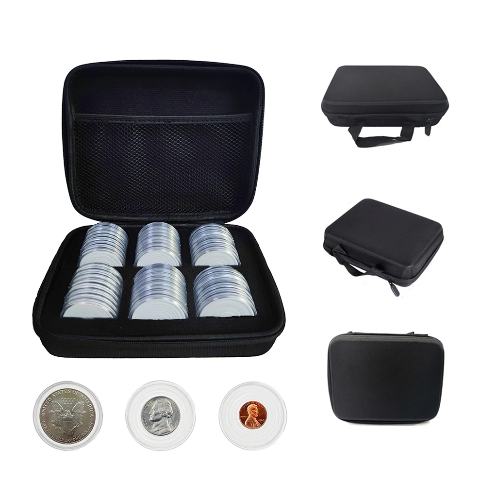 48Pcs 46mm Coin Capsule Case with Foam Gasket and Storage Bag for 19/24/29/34/39/46mm Challenge Coin Collection Medal Holder