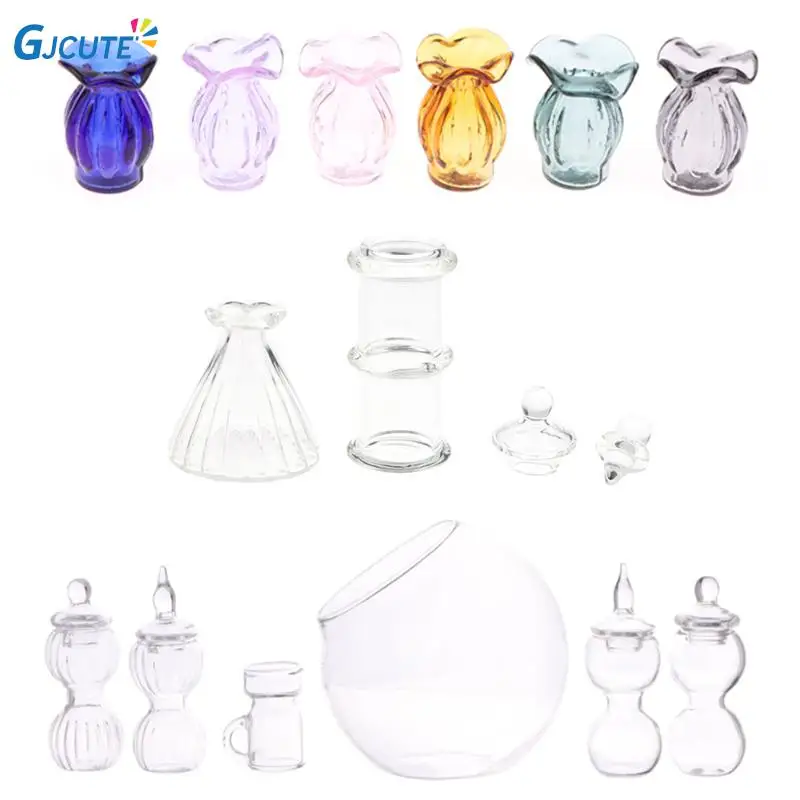 1pc 1:12 1:6 Dollhouse Miniature Glass Vase Flower Arrangement Flowerpot Storage Jar Glass Jar Garden Christmas Doll House Decor