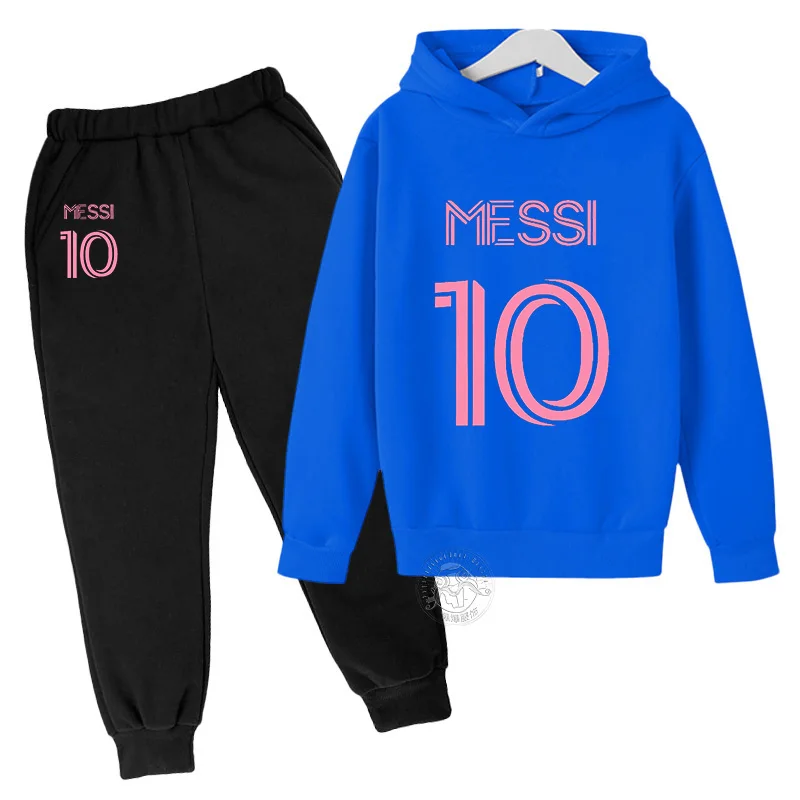 Autumn Messi children\'s suit street fashion boys and girls suit children\'s sports pullover + sweatpants two-piece outdoor sports