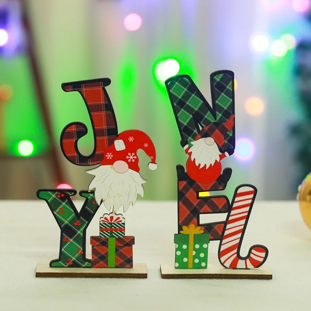 2pcs New Christmas Decoration Wooden English Printed Rudolf Figure-piece Christmas Home Punk Dining Table Office Decoration