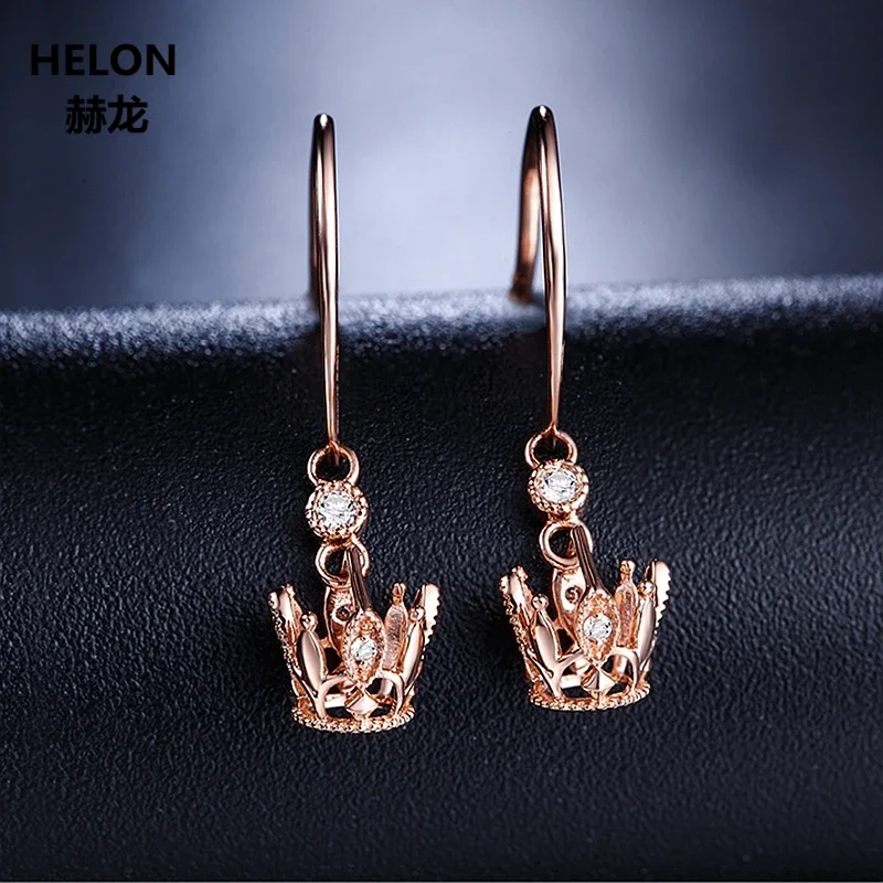 Solid 14k Rose Gold SI/H Full Cut Natural Diamonds Drop Earrings Women Engagement Wedding Trendy Party Earrings