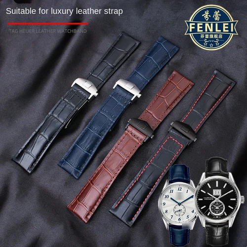 Imagen 2 del producto Pulsera de 19mm, 20mm, 22mm, correa de reloj de cuero de vaca con patrón de cocodrilo para Tag Heuer Carrera Monaco, pulsera marrón F1