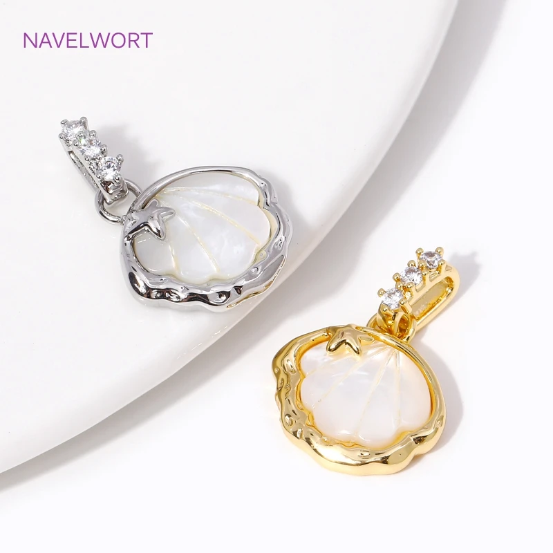 Trendy Natural Shell Charms 18K Gold Plated Inlay Zircon Scallop Shape Pendants For Earrings Necklace Making DIY Accessories