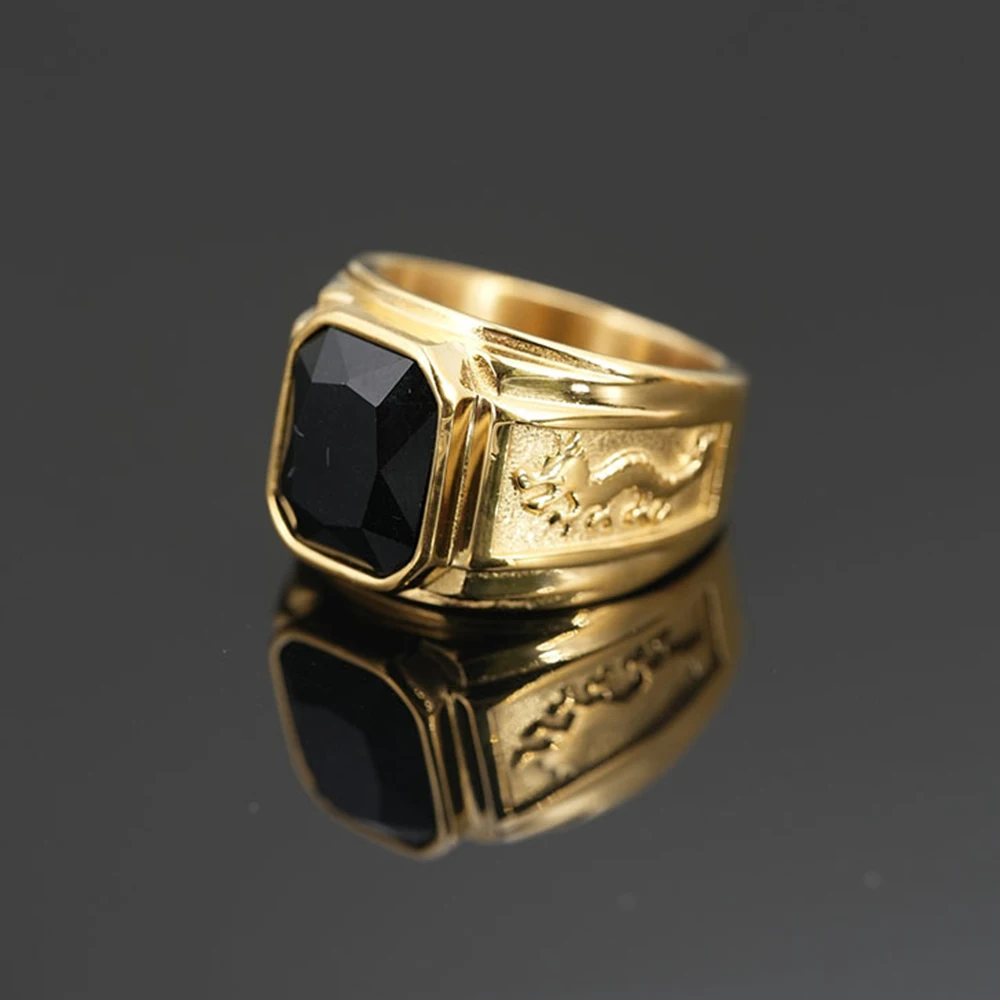 Fashion Stainless Steel Square Gold Silver Color Ring For Men Women Punk Double Dragon Rings Vintage Amulet Jewelry Wholesale