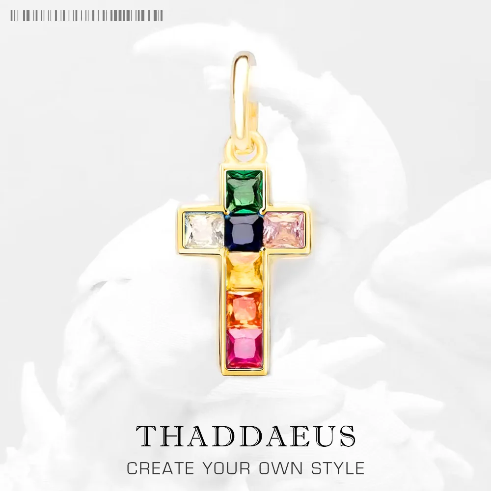 

Pendant Cross Rainbow Colours Brand Fine Jewelry Europe Gold 925 Sterling Silver Vintage Gift For Woman