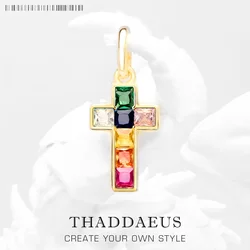 Pendant Cross Rainbow Colours Brand Fine Jewelry Europe Gold 925 Sterling Silver Vintage Gift For Woman
