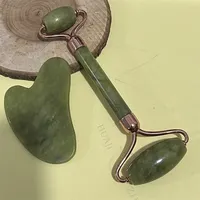 Natural Jade Double Head Roller Health Beauty Treatment Device Scraping Board Set Xiuyan Face Massager To Lift Remove Wrinkles