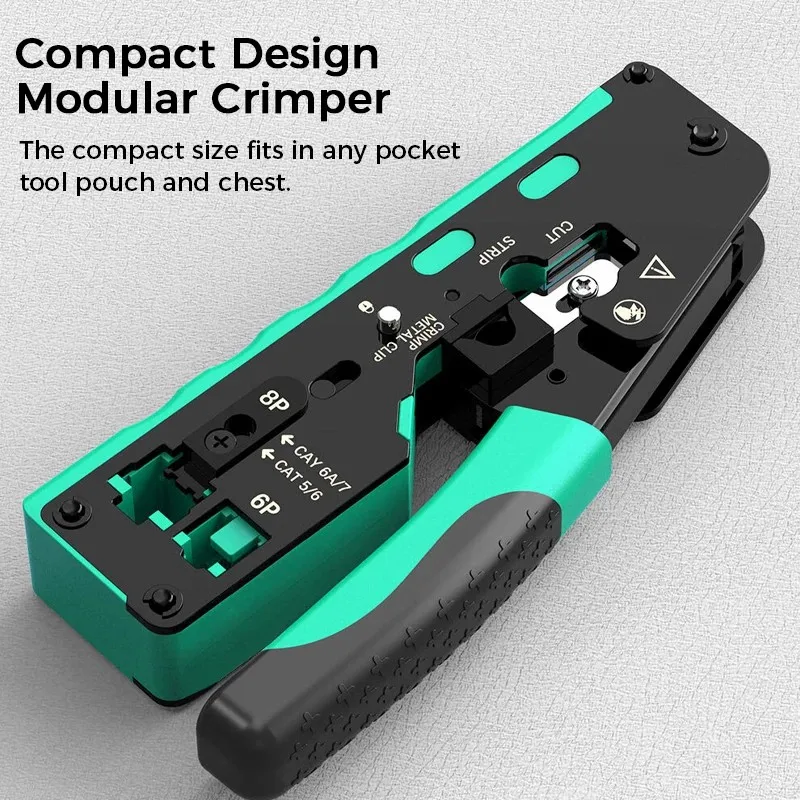 WoeoW-Herramienta de prensado RJ45, crimpadora de Cable Ethernet de grado profesional para enchufes modulares Cat7, Cat6A, Cat6, Cat5E, Cat5
