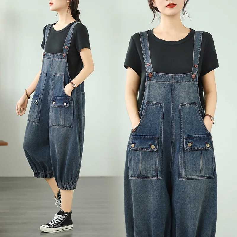 

Autumn New Plus Size Versatile Loose Overalls Nine-Point Pants Women