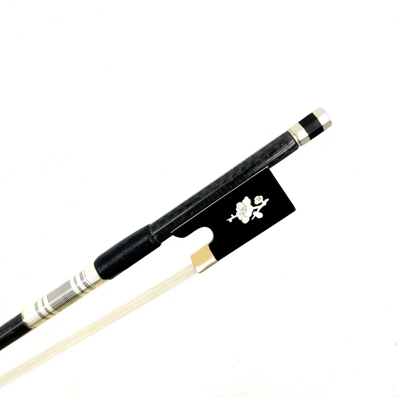 Strong New light black Grid plaid carbon Fiber Round Stick 1Pcs 4/4 violin bow Fiddle Bow,silver mounted,Siberian horsetail