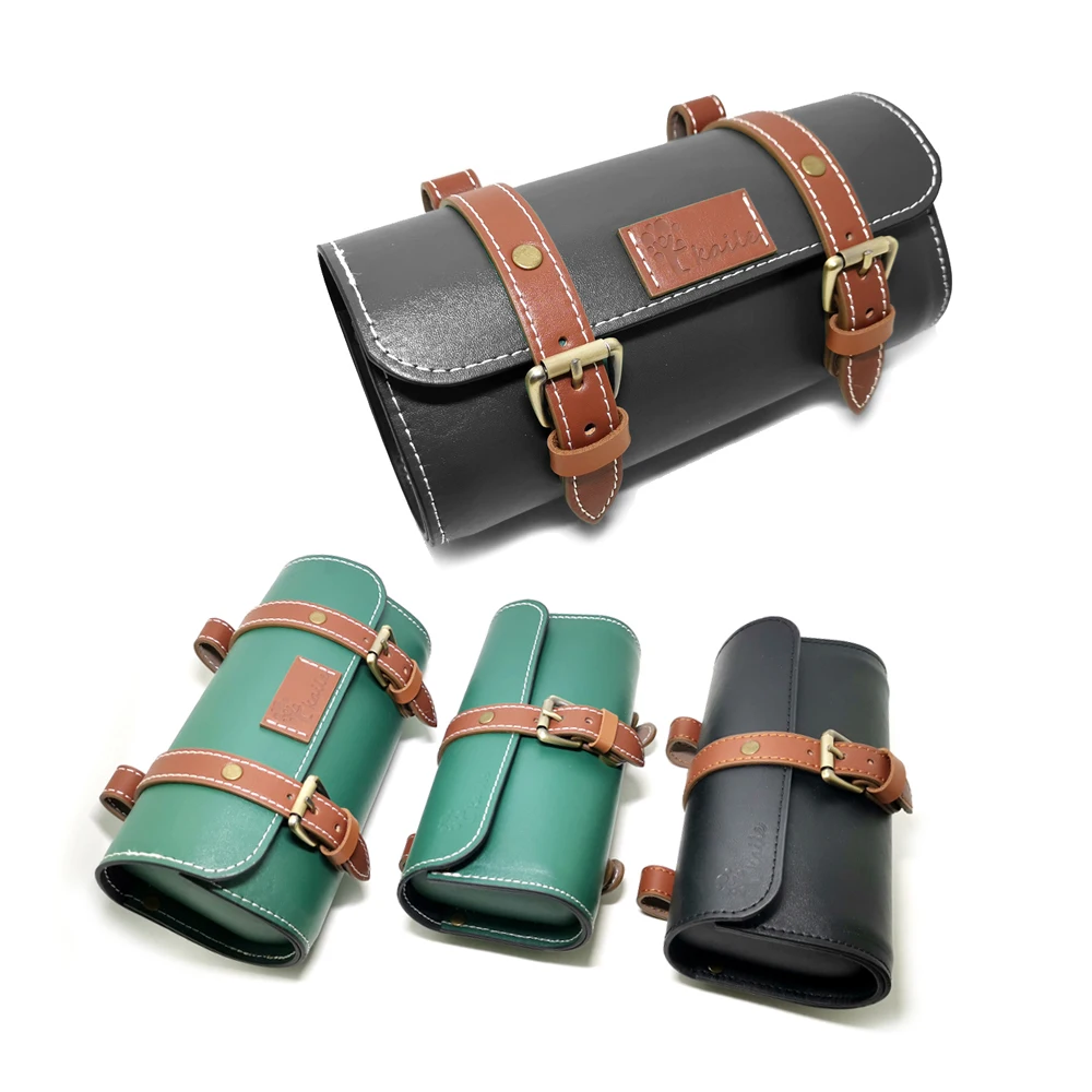 Q1102 Retro Bicycle Tail Bag Electric Bicycle Locomotive Saddle Tool Bag Leather Color Matching Series