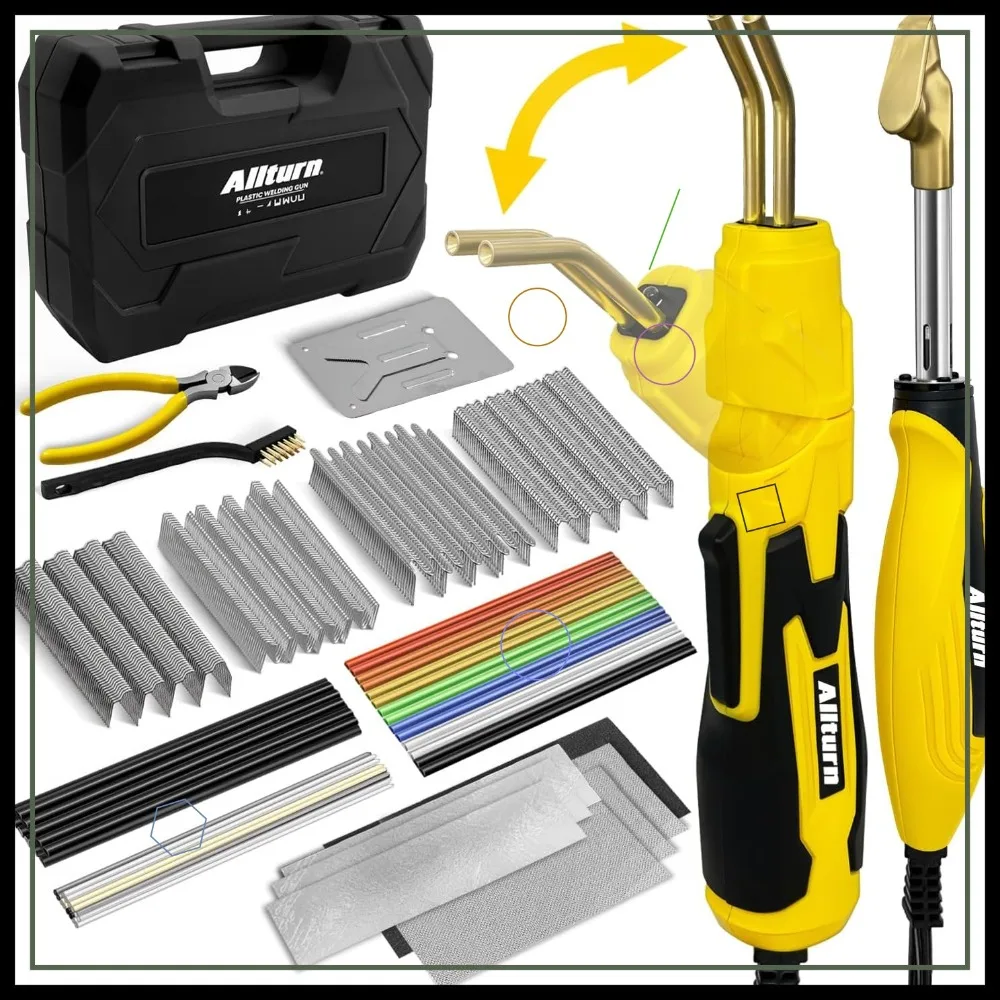 

2-in-1 Plastic Welder Kit with 4 Staple Types and Rods for Car Bumper Repair, Yellow