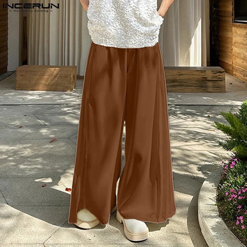 

INCERUN мужские широкие брюки плиссированные джоггеры однотонные свободные повседневные брюки мужская уличная одежда 2025 модные мужские длинные брюки на пуговицах