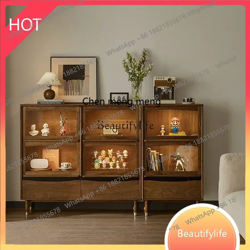 New style Solid wood four-grid cabinet black walnut guest restaurant multi-functional storage storage display ss 8617