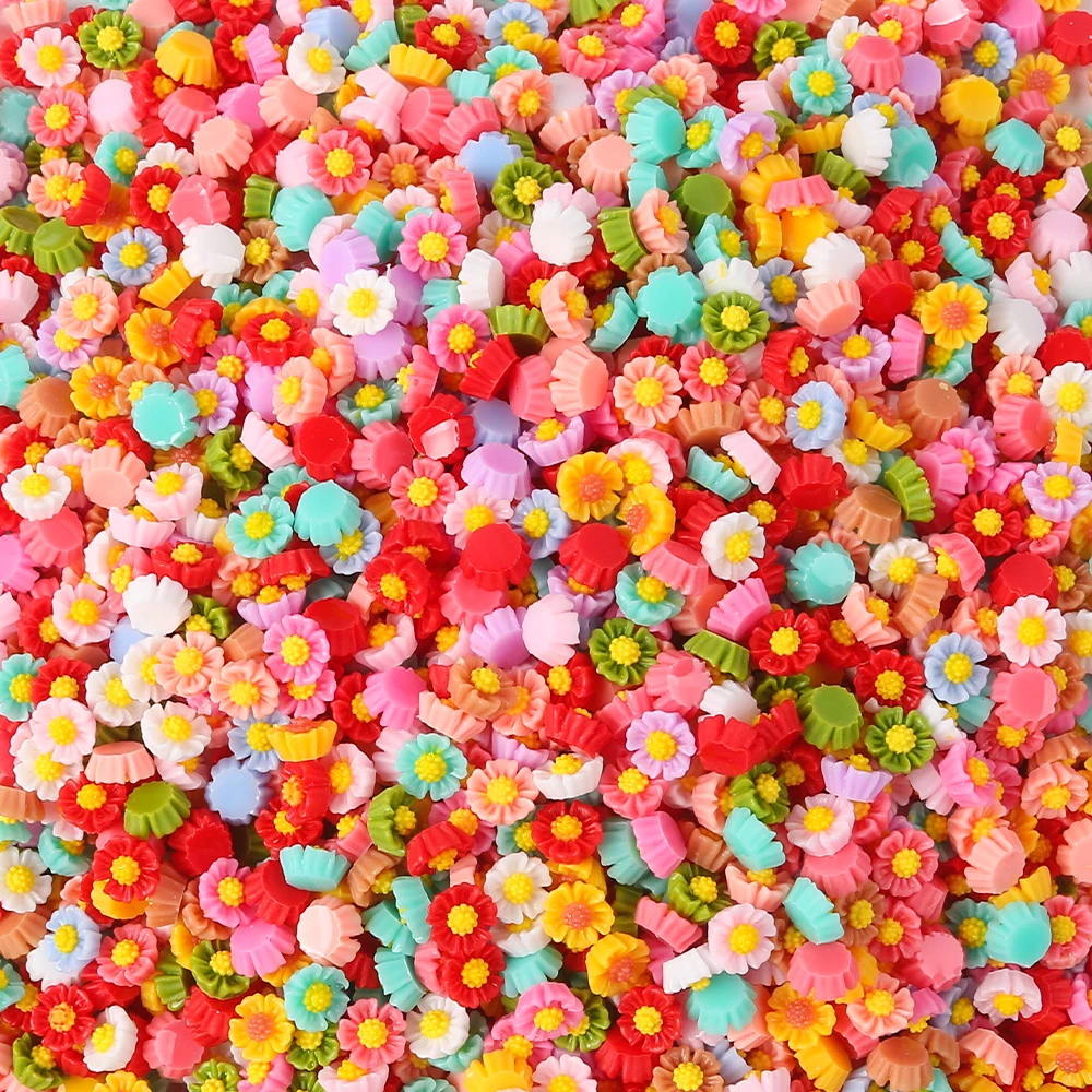 100pcs 6mm Mini Flower Gems Nail Art Resin Mix Colors Floral Nail Art Charms Flower Shaped Manicure Jewelry Charms Supplies