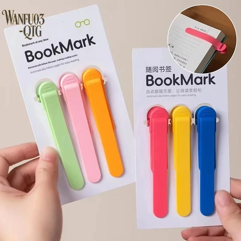 Hot 3Pcs Automatic Page Following Bookmark Flexible Non Deformable Book Marker Clip For Student Reading Learning Office Supply