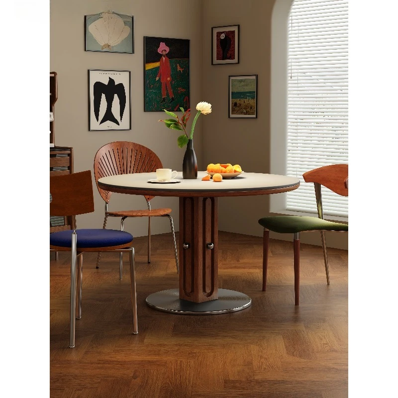 طاولة مستديرة من كلاود روك، طاولة طعام من القرون الوسطى، طاولة بلاطة صخرية من خشب الرماد