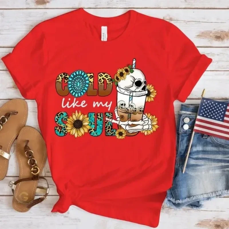 Algodón 100% frío como mi alma. Camiseta de manga corta con cuello redondo, camisetas gráficas, ropa de mujer Harajuku