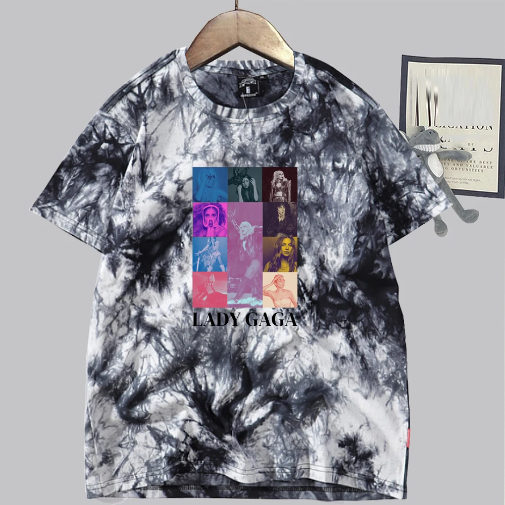 Lady Gaga Short Sleeve 2024 Unisex Oversized Tee Tops Music Fans Gift Shirt Summer Tie Dye Shirts Casual Harajuku