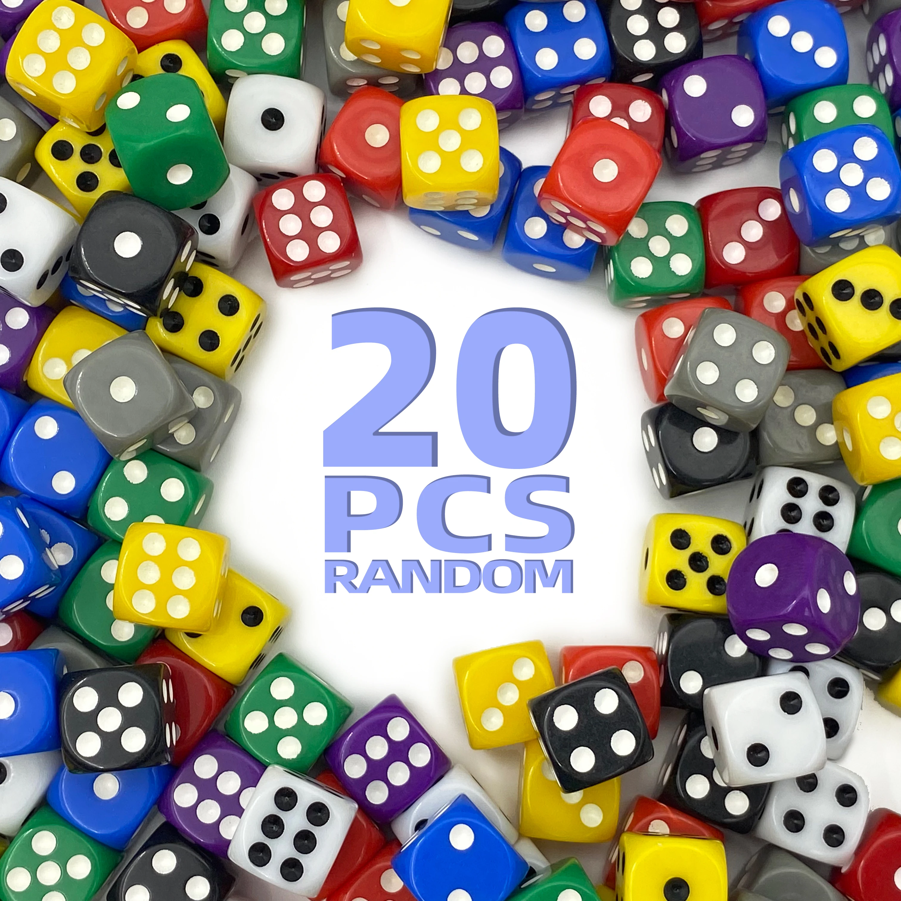 20Pcs/Set Random Color 14mm Solid Opaque Colorful Acrylic Round Corner 6 Sided D6 Point Dice For Family Board Games