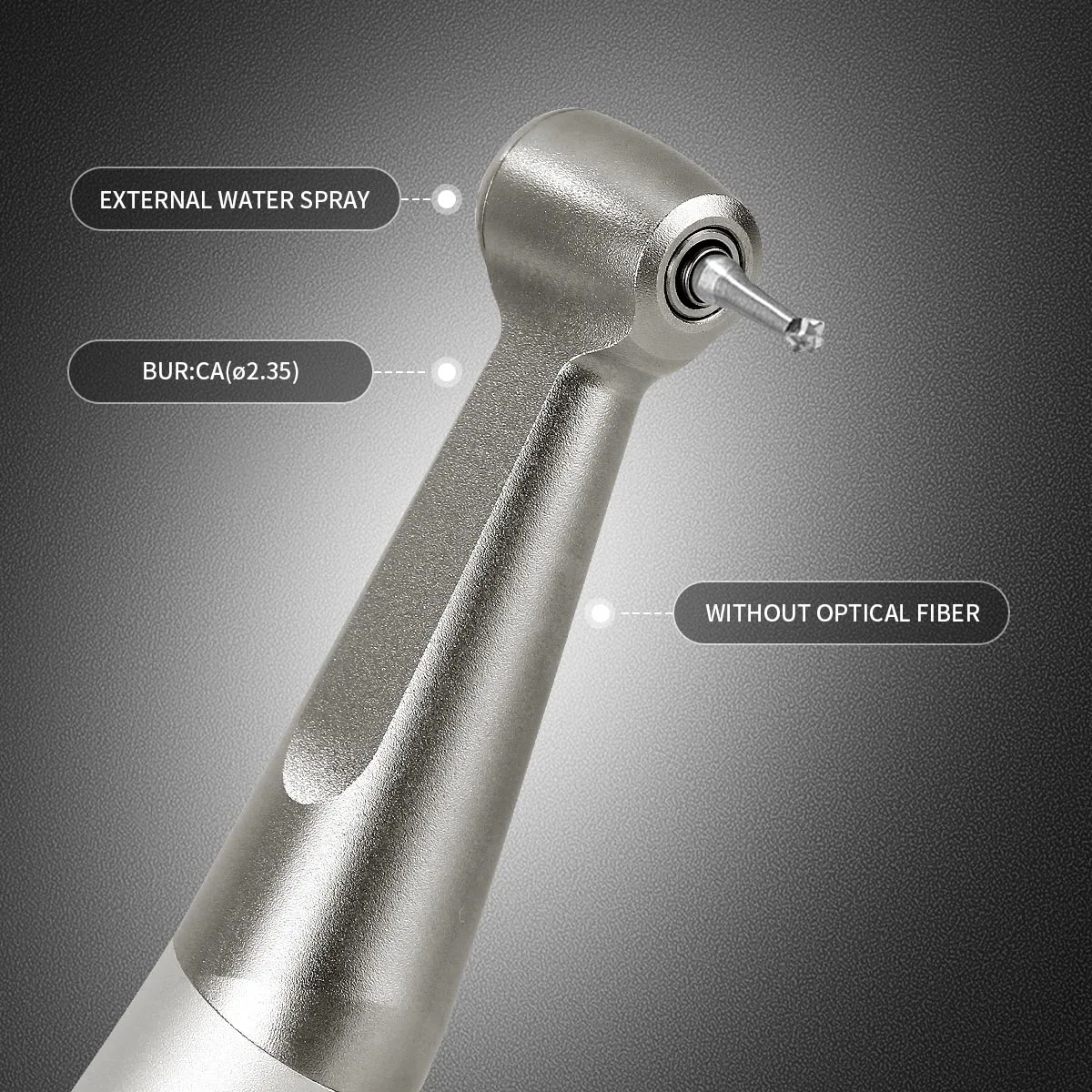 AZDENT Dental 1:1 Kontra-Winkelstück mit niedriger Drehzahl, passend für FG/CA 1,6/2,35 mm Bohrer, Druckknopf, externer Spray, Zahnmedizinisches Instrument – Detail 11